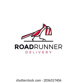 Roadrunner bird with bag logo concept, Delivery logo vector.
