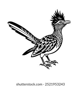 Pássaro Roadrunner, Preto E Branco, Imagem, Vetor, Fundo Branco