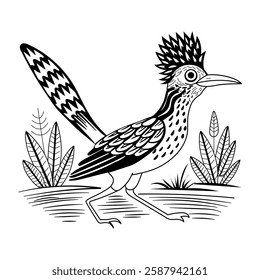 Roadrunner bird, vintage vector illustration