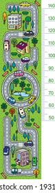 Roads with cars. City height chart or meter wall