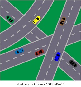Roads with cars of different colors