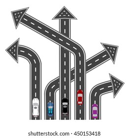 The roads in different directions. Destinations in the form of arrows. Abstract image. Vector illustration