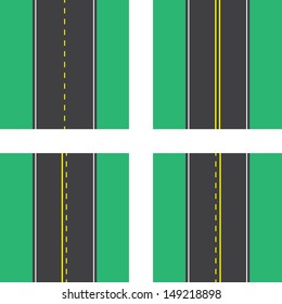 Roads with double and dotted lines top view  