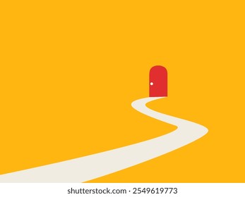 Roads and goals. The path to the red gate of success. vector