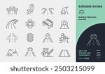 Roads and Highways Icon collection containing 16 editable stroke icons. Perfect for logos, stats and infographics. Edit the thickness of the line in any vector capable app.