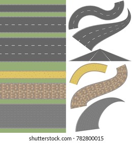 Roads. highways, paths, sidewalks. Brush templates and design elements for marking .Vector illustration.