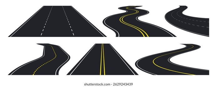 roads  highways  roadways in perspective set vector illustration 