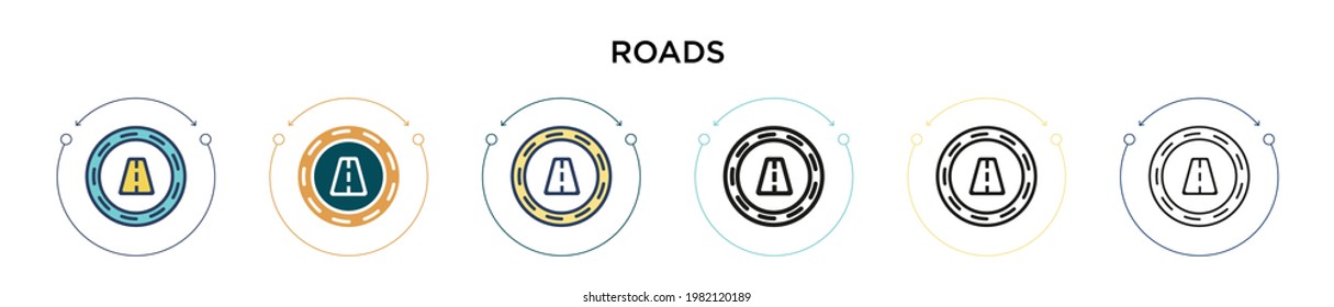 Icono de caminos en el estilo relleno, delgado, contorno y trazo. Ilustración vectorial de dos carreteras de color y negro diseños de iconos vectoriales se pueden utilizar para móviles, ui, web
