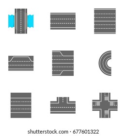 Roads icons set. Cartoon set of 9 roads vector icons for web isolated on white background