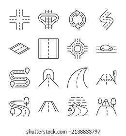 Roads icons set. Road forks icon. Road sections of different shapes. Line with editable stroke - Shutterstock ID 2138833797