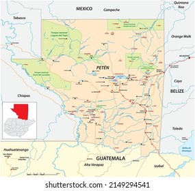 Roads And National Park Map Of Peten State, Guatemala