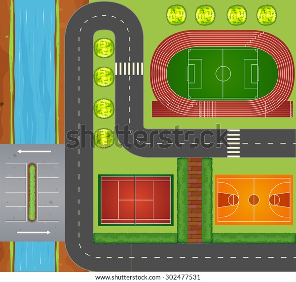 Roads and sports\
facilities illustration