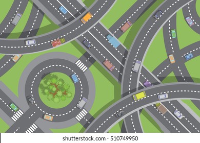 Roads and transport. Top view.
Intersections and overpasses. View from above.