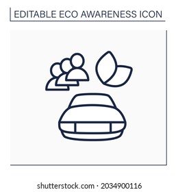 Roadsharing line icon. Carpooling. Joint use of private car with different people.Eco awareness concept. Isolated vector illustration. Editable stroke