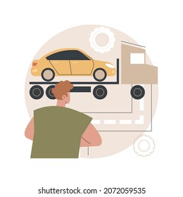 Roadside assistance abstract concept vector illustration. Roadside car repair, 24 hour assistance, towing service, change flat tire, all vehicles emergency, truck breakdown help abstract metaphor.