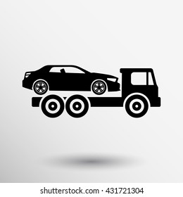 Roadside Assistance Car Towing Truck Icon. Vector Illustration On White Background.