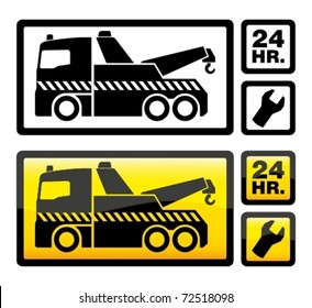 Roadside assistance car towing truck icon. Vector illustration.