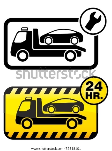 Roadside assistance car towing truck icon.\
Vector illustration.