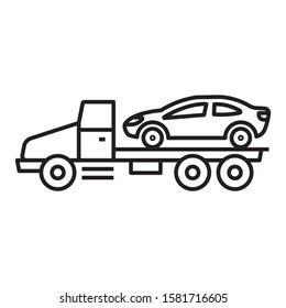 Roadside Assistance Concept, Car On Flatbed Truck Carrier Service Vector Icon Design