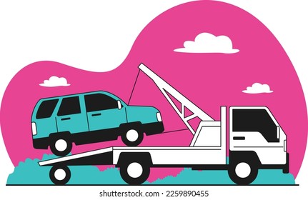 Roadside Assistance Simple Vector Illustration Made With Line and Shadows
