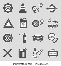 Roadside Assistance And Tow Icons. Sticker Design. Vector Illustration.