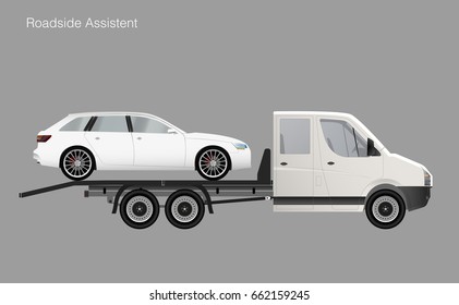 Roadside assistance tow truck illustration car. Vector