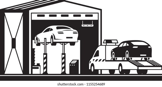 Roadside assistance truck brings car to service - vector illustration