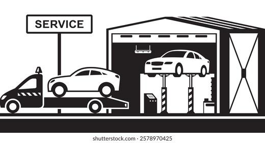 Roadside assistance truck brings car to the service - vector illustration