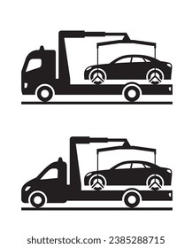 Roadside assistance truck and pickup with car  - vector illustration