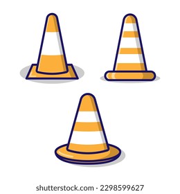 Ilustración vectorial de las barreras de carretera. advertencia y paro de cantos, estilo de caricatura