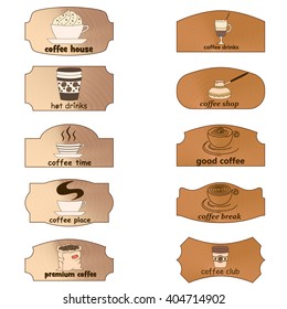 roadside cafe icon set on a wooden background