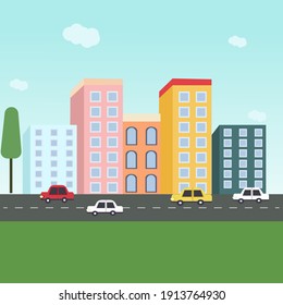 Roadside city, illustration, vector on a white background.