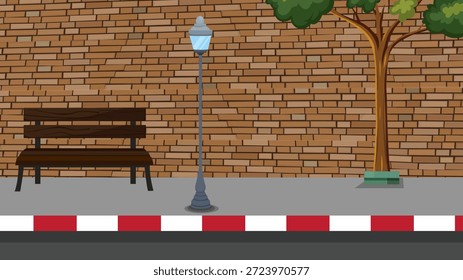 Roadside Footpath Wall Bench Land Sidewalk Background Vector