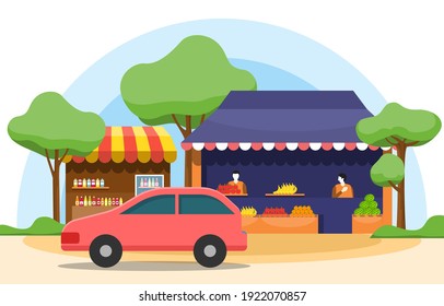 Roadside Fruit Vegetable Store Stall Stand Grocery in City Illustration