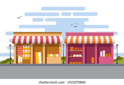 Roadside Fruit Vegetable Store Stall Stand Grocery in City Illustration