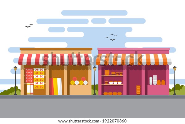Roadside Fruit Vegetable Store Stall Stand\
Grocery in City\
Illustration