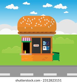 roadside hamburger shop vector illustration