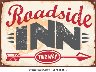 Roadside Inn Old Vintage Sign Layout. Retro Decoration Wall Poster Concept For Tavern Or Cafe Bar. Vector Illustration.