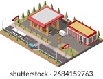 A roadside isometric gas station