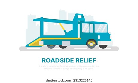 Roadside relief. Car assistance vector. Help in accidents or auto breakdowns. Insurance service illustration. 