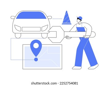 Abstraktes Konzept, Vektorgrafik im Straßenservice. Straßenbegleitung, Autoservice-Anbieter, LKW-Abbau, mechanische Reparatur, Fahrzeugschleppen, professionelle Hilfe für die Fahrer abstrakte Metapher.