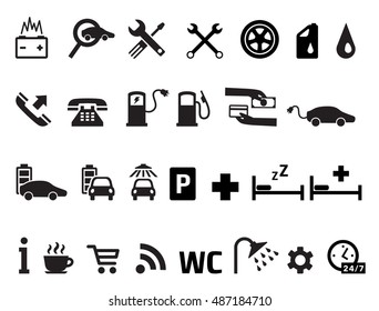 Roadside services transportation icons vector set