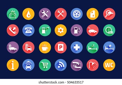 Roadside services transportation icons vector set