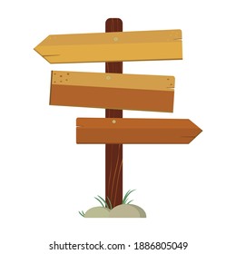 Roadside Sign In Cartoon Style. Vector Flat Object Isolated On White Background. Game Stuff. Wooden Signpost With Three Directions