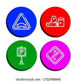 íconos sencillos de identificación de carretera. Contiene iconos como Hump, Obstacle, Estacionamiento, Crossroads, se pueden utilizar para web, móvil y logotipo