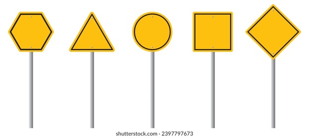 roadsign; traffic; care; signboard; attention; empty; blank; metal; display; pointer; notice; direction; vector; pole; set; safety; board; way; frame; highway; warning; city; street; isolated; element