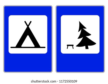roadsigns on the white; camping