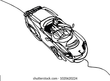 Roadster car cabriolet continuous line drawing - minimalist concept, black line on white