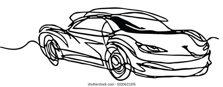 Roadster car cabriolet continuous line drawing - minimalist concept, black line on white