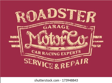 Roadster Motor co.  - Vector artwork for sports wear, grunge effect in separate layer